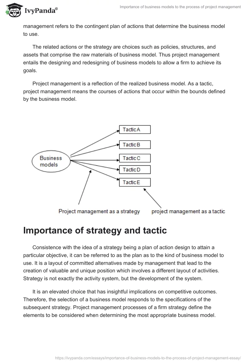 Importance of business models to the process of project management. Page 4