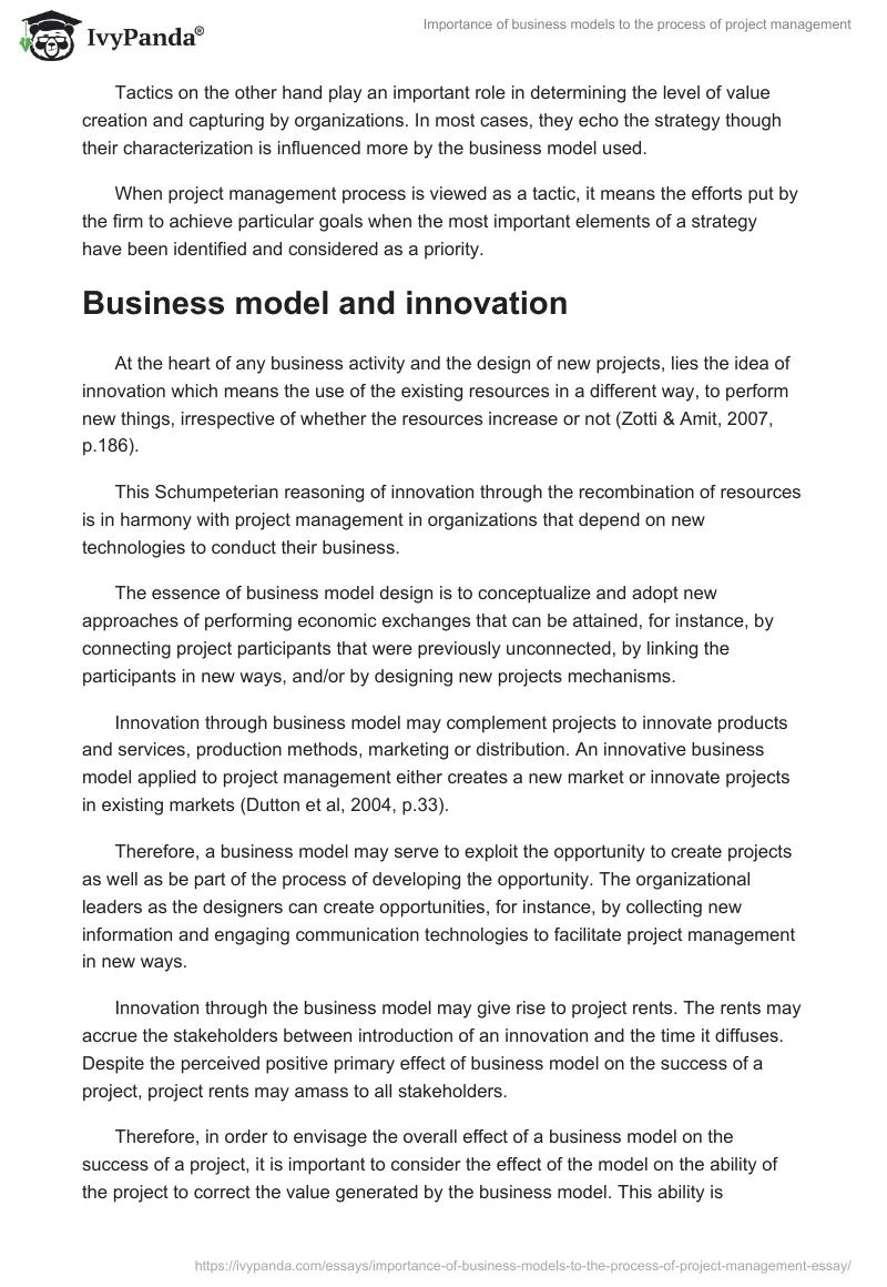 Importance of business models to the process of project management. Page 5