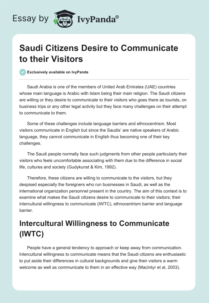 Saudi Citizens Desire to Communicate to their Visitors. Page 1