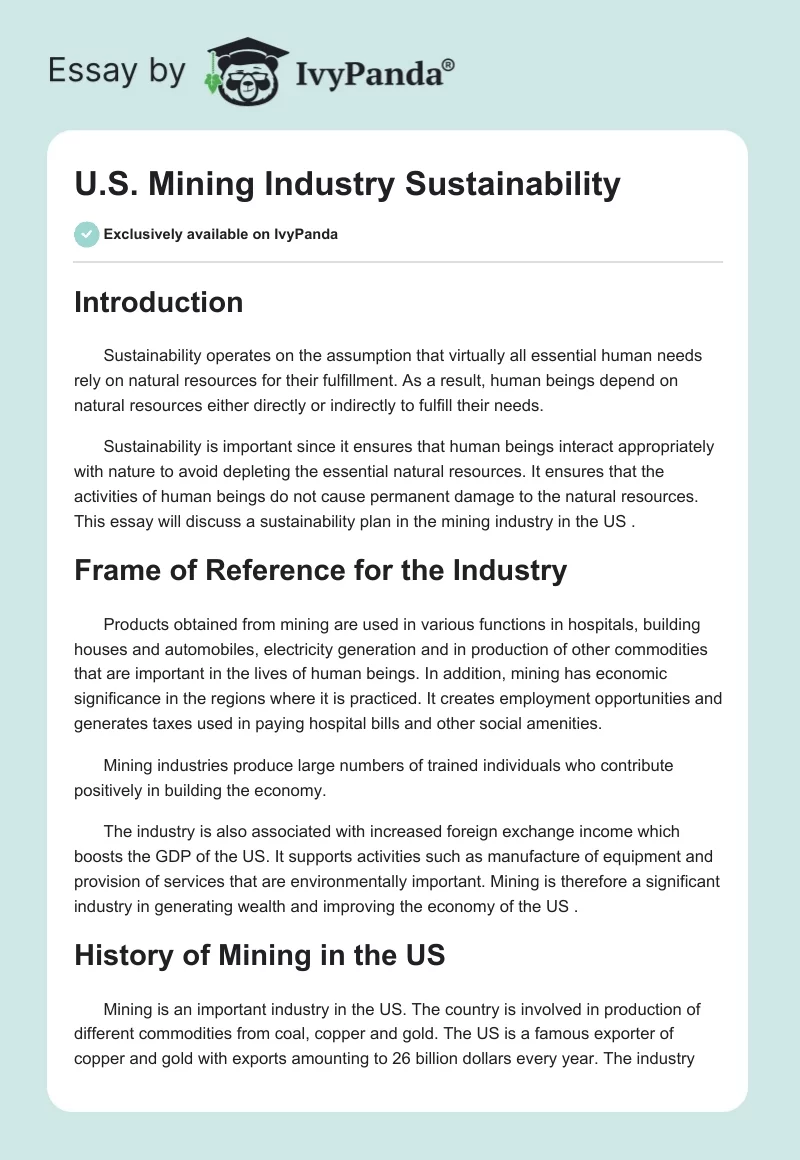 U.S. Mining Industry Sustainability. Page 1