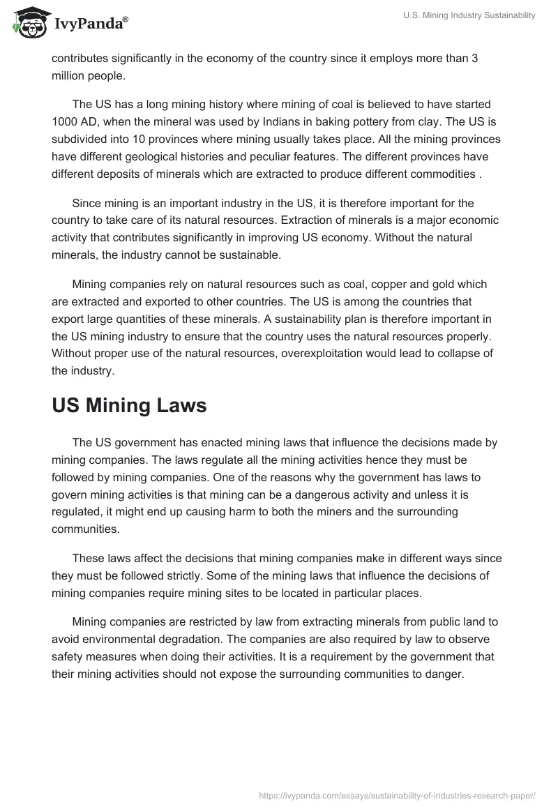 U.S. Mining Industry Sustainability. Page 2