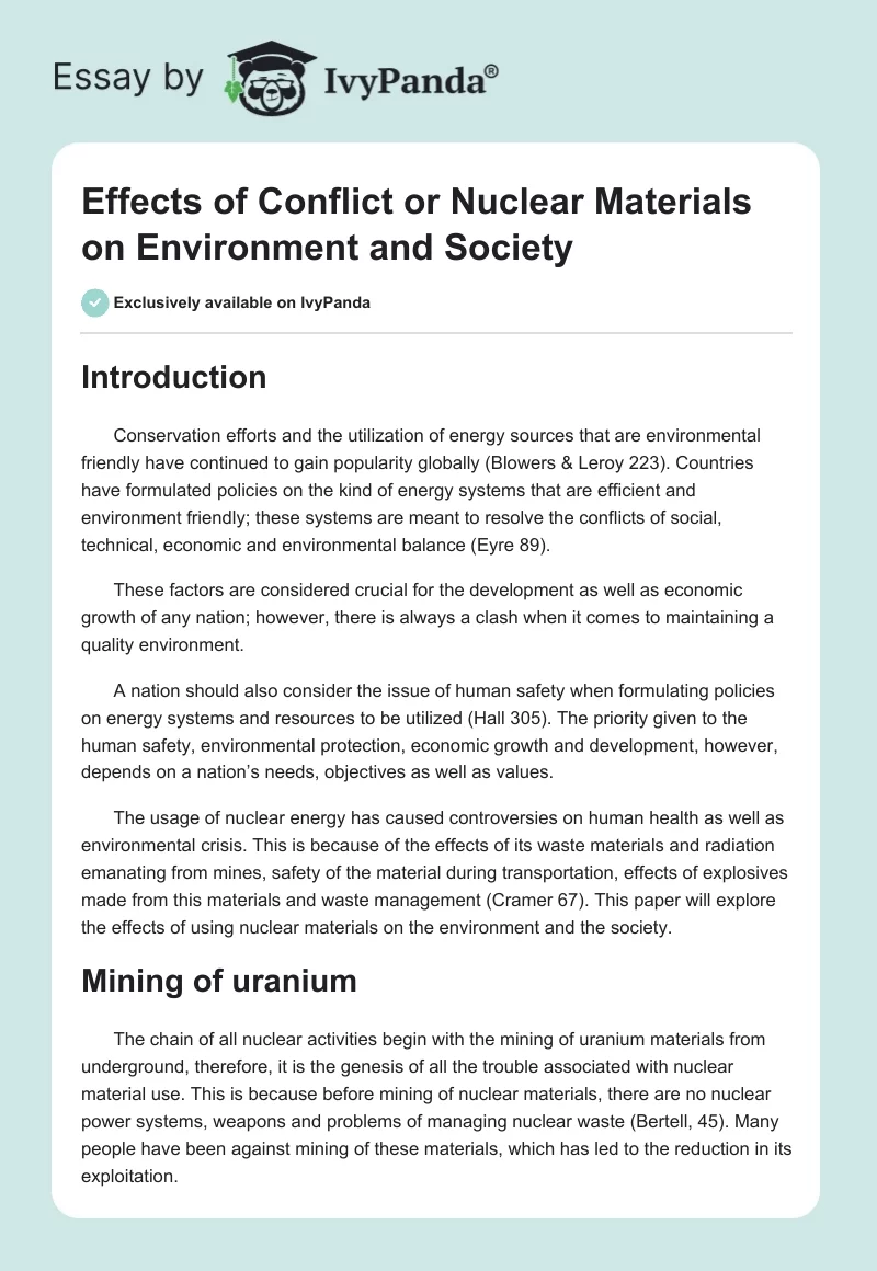 Effects of Conflict or Nuclear Materials on Environment and Society. Page 1