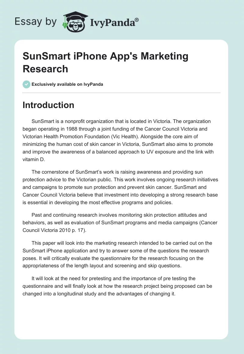 SunSmart iPhone App's Marketing Research. Page 1