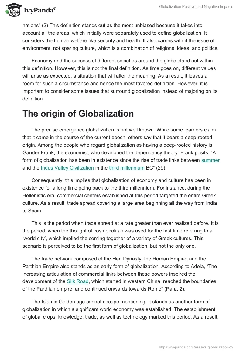Globalization Positive and Negative Impacts. Page 2
