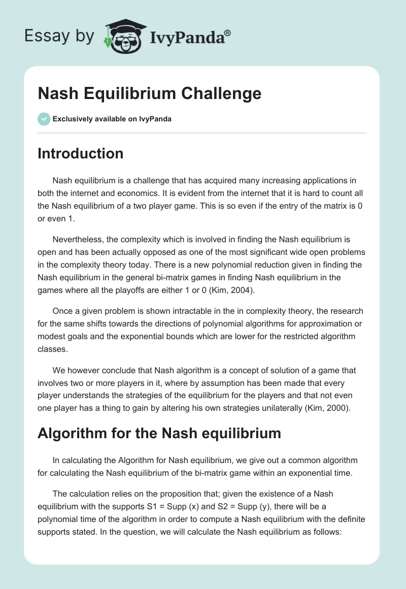 Nash Equilibrium Challenge. Page 1