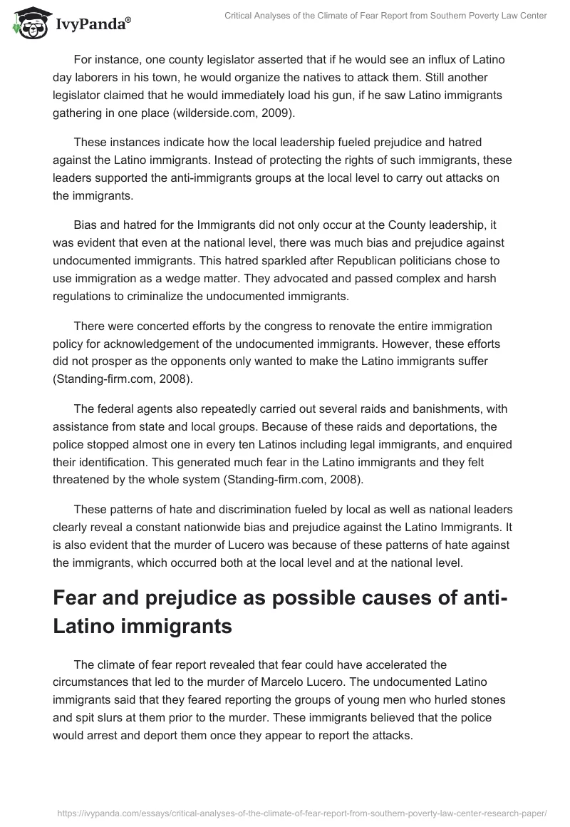 Critical Analyses of the Climate of Fear Report From Southern Poverty Law Center. Page 4