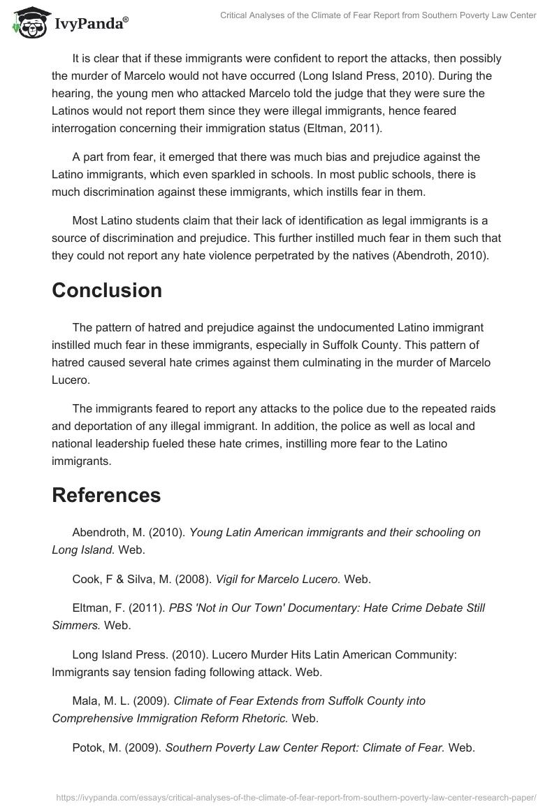 Critical Analyses of the Climate of Fear Report From Southern Poverty Law Center. Page 5