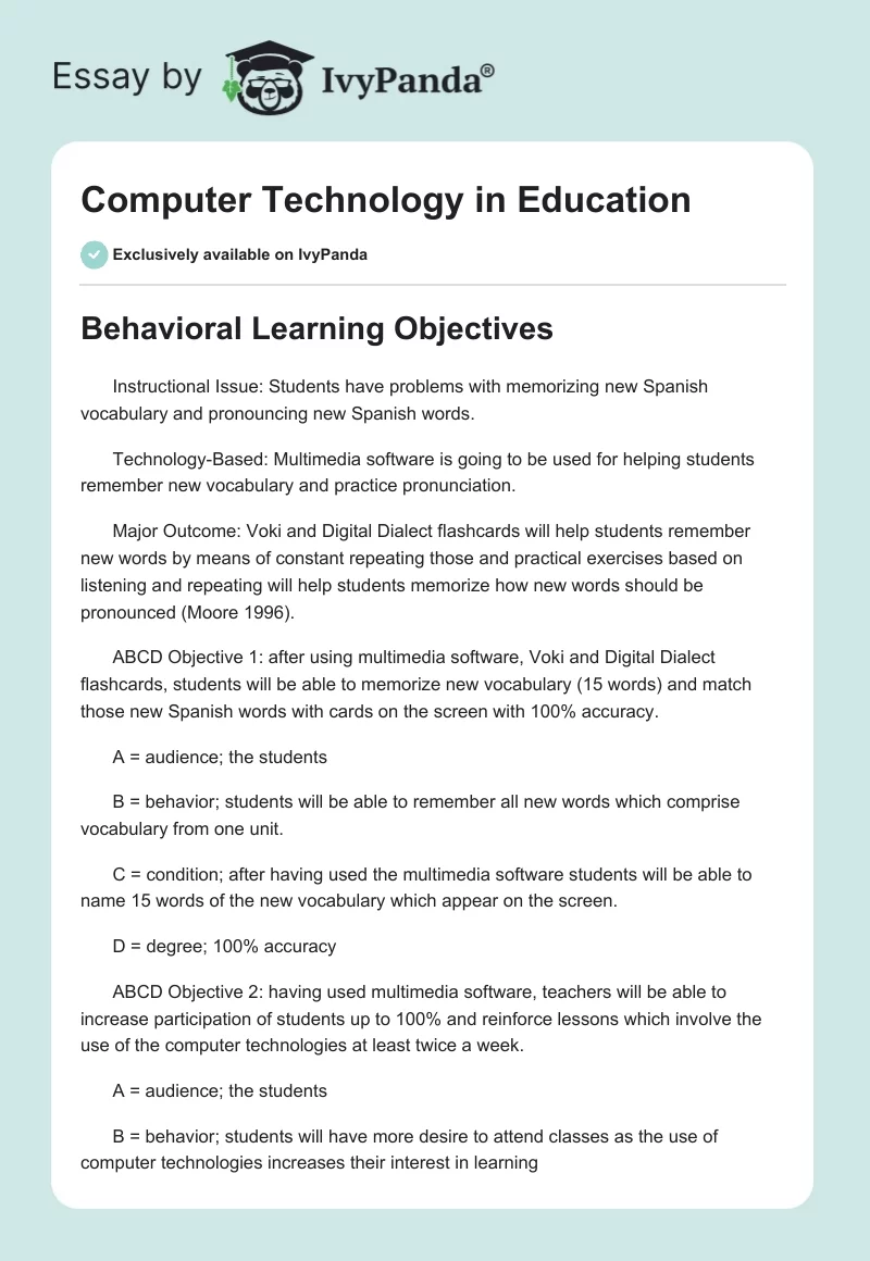 Computer Technology in Education. Page 1