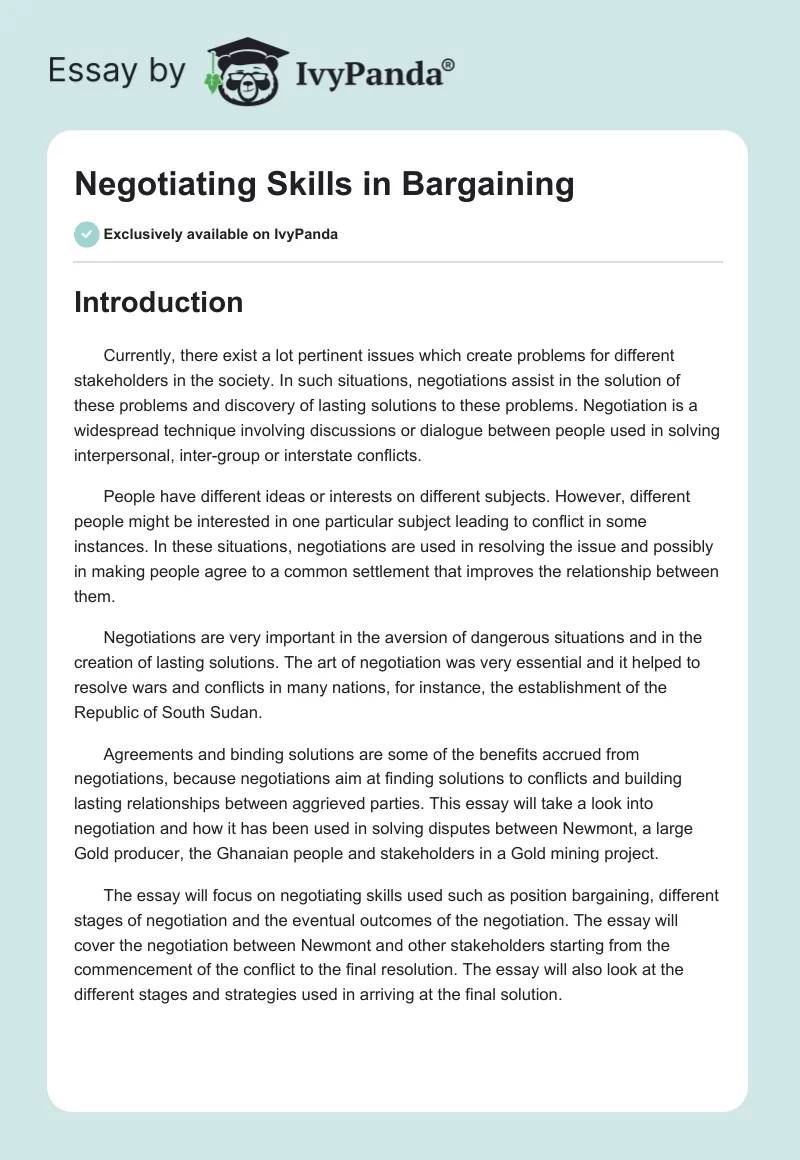 Negotiating Skills in Bargaining. Page 1