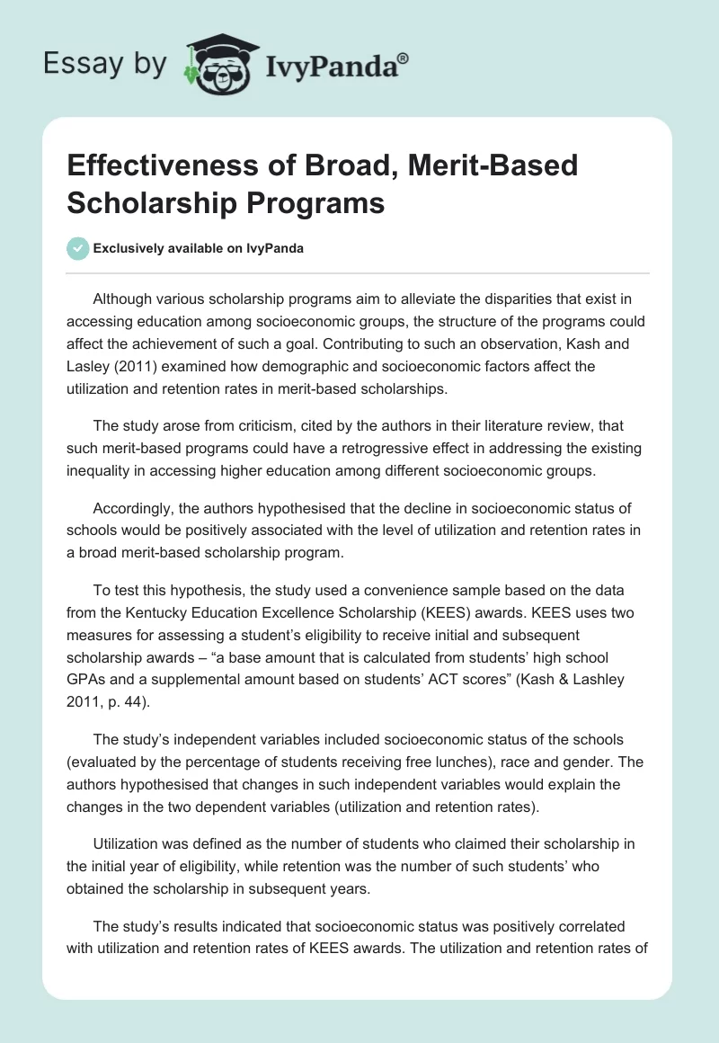 Effectiveness of Broad, Merit-Based Scholarship Programs. Page 1