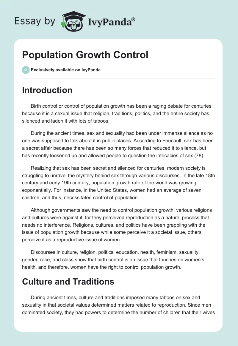 Population Growth Control. Page 1