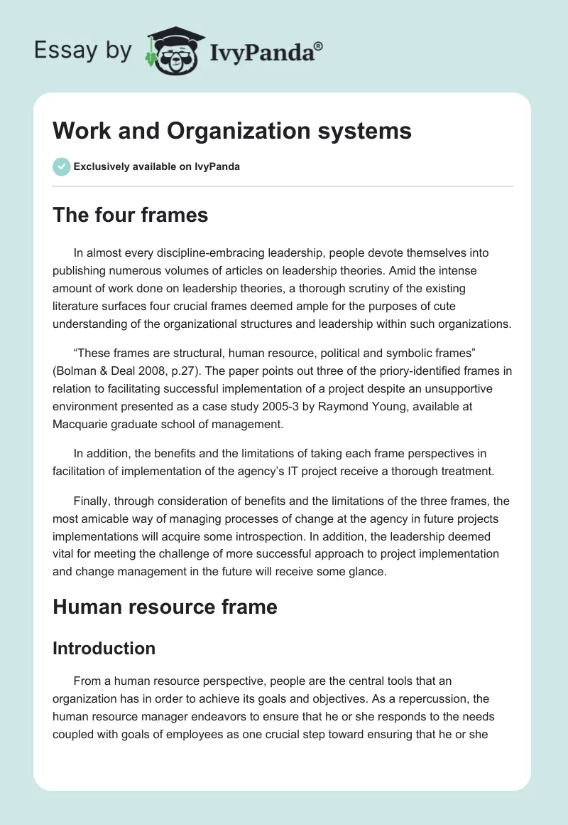 Work and Organization systems. Page 1