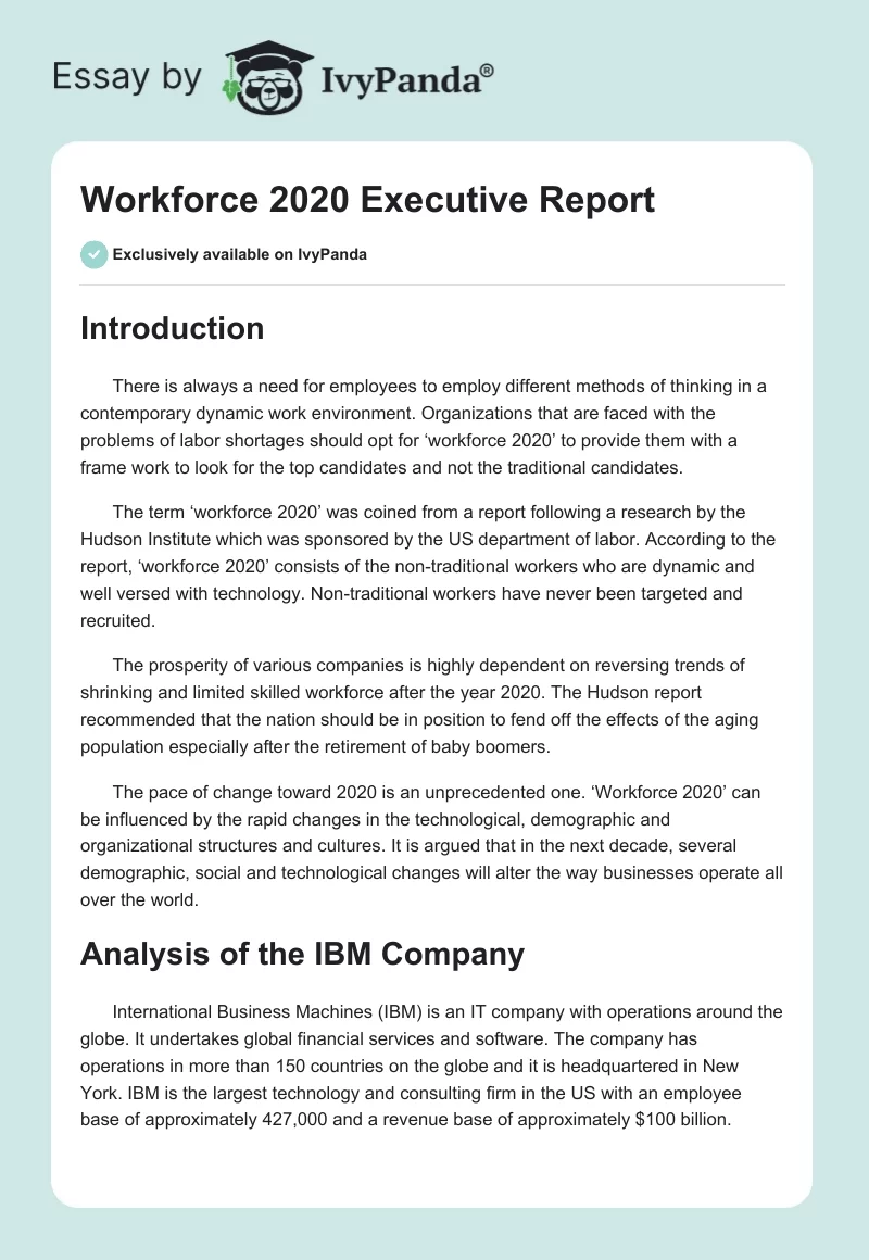Workforce 2020 Executive Report. Page 1