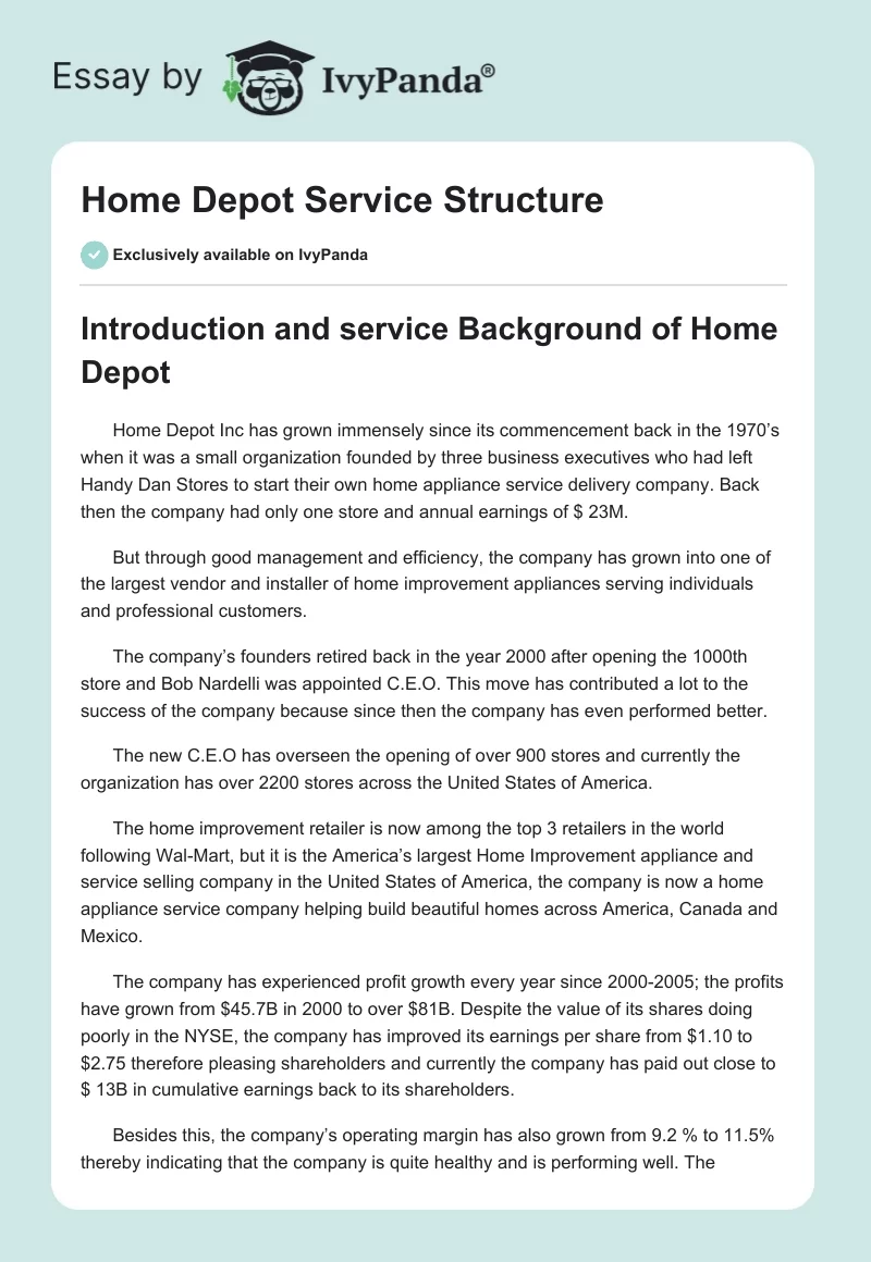 Home Depot Service Structure. Page 1