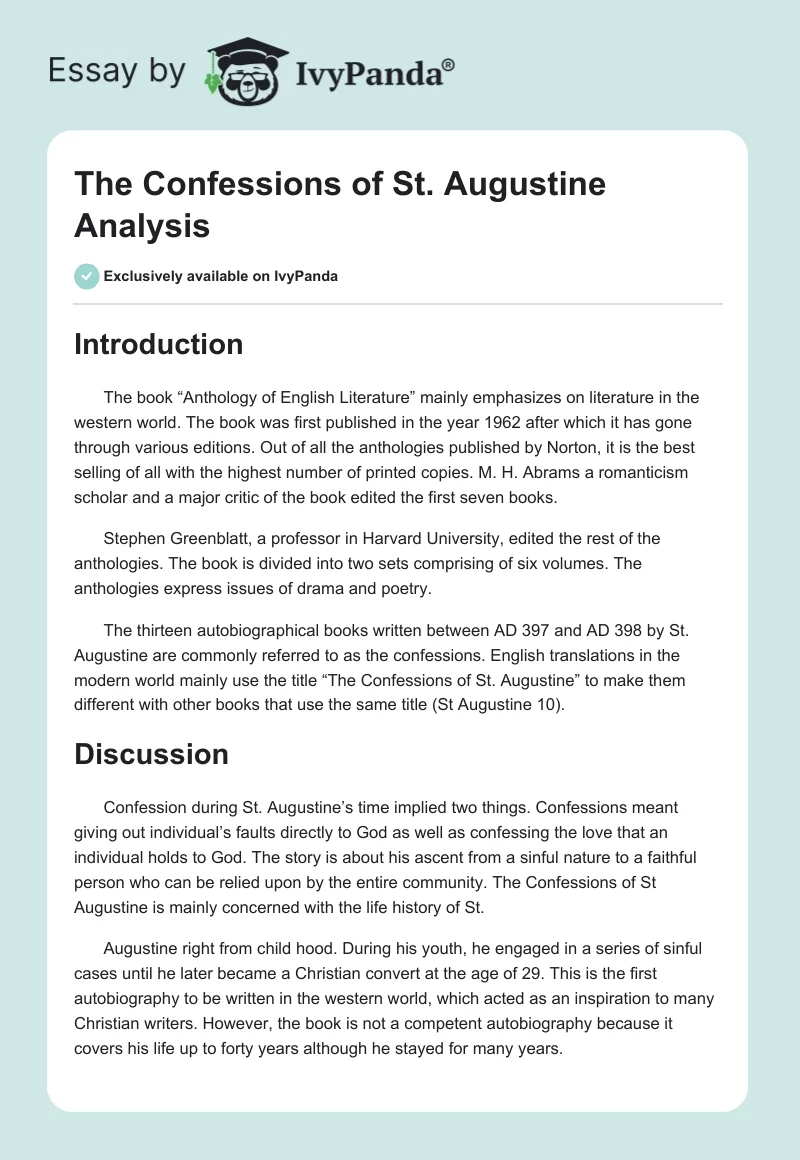 "The Confessions of St. Augustine" Analysis. Page 1