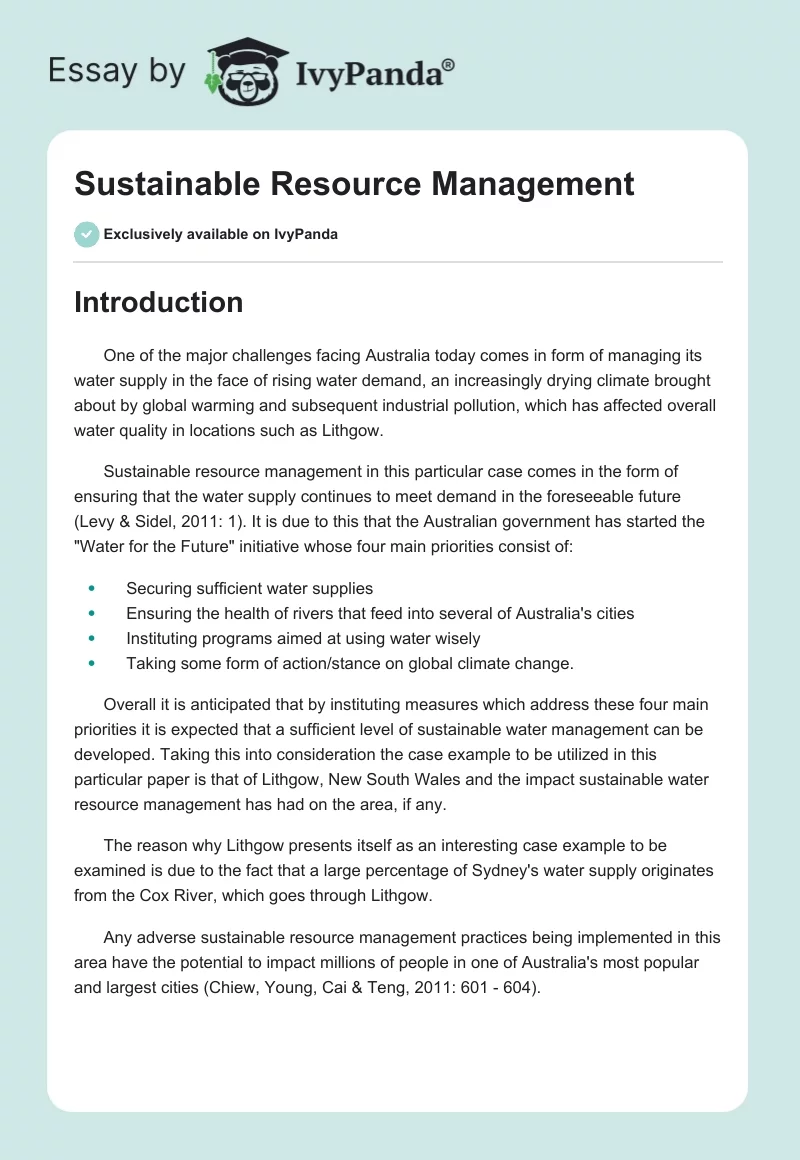 Sustainable Resource Management. Page 1