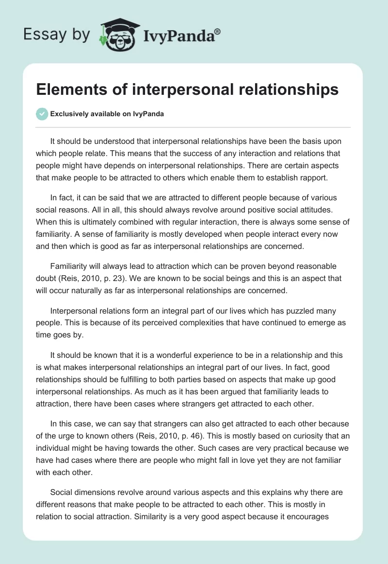Elements of interpersonal relationships. Page 1