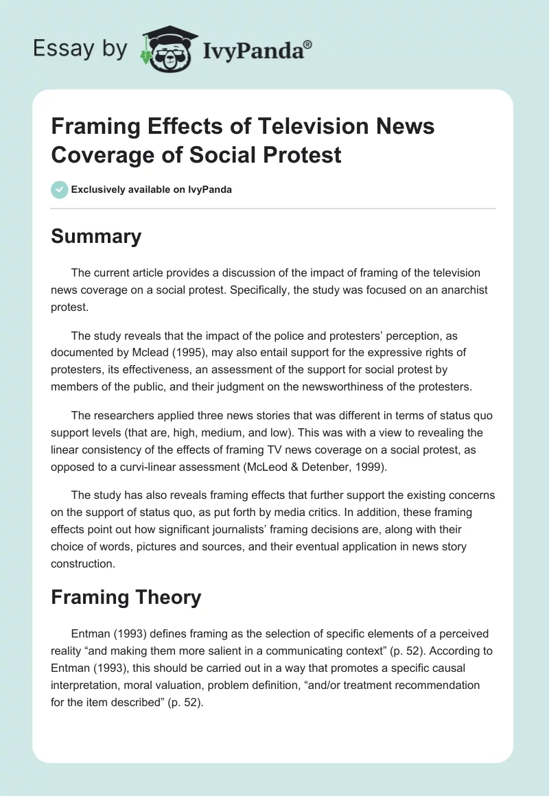 Framing Effects of Television News Coverage of Social Protest. Page 1
