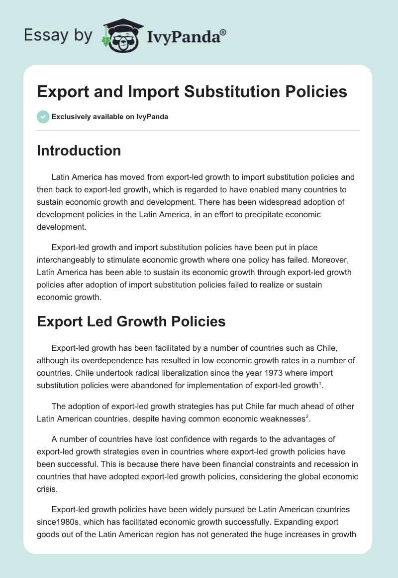 Export and Import Substitution Policies. Page 1