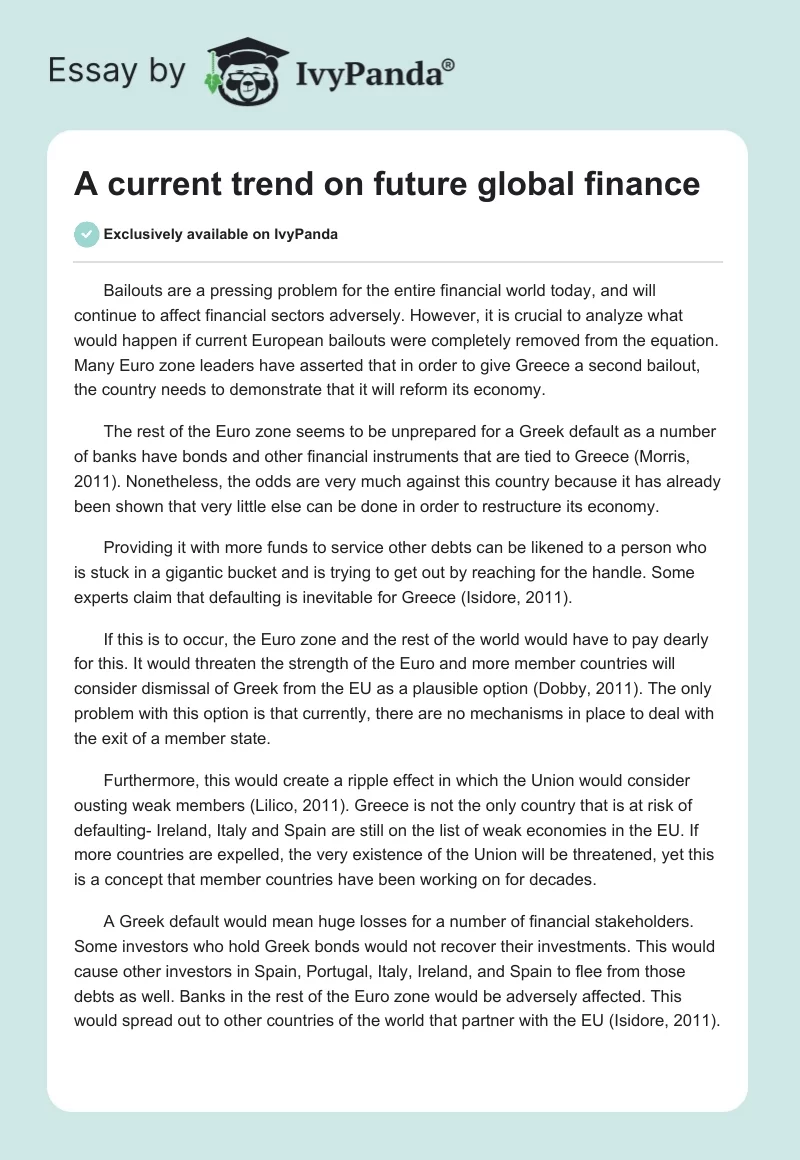 A current trend on future global finance. Page 1