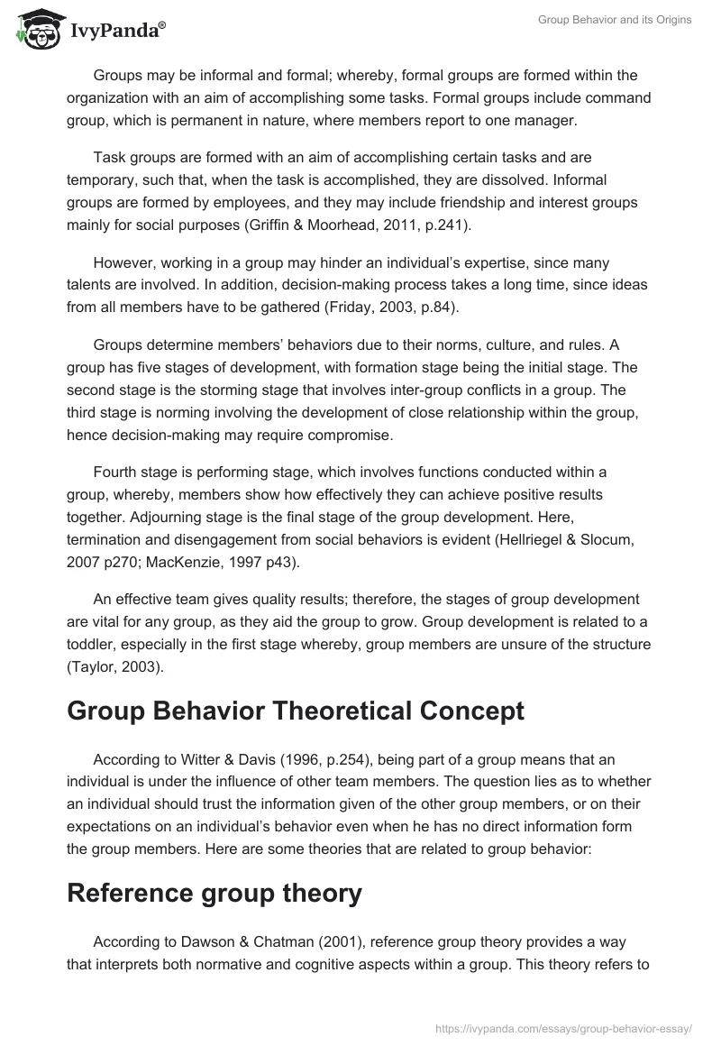 Group Behavior and its Origins. Page 2