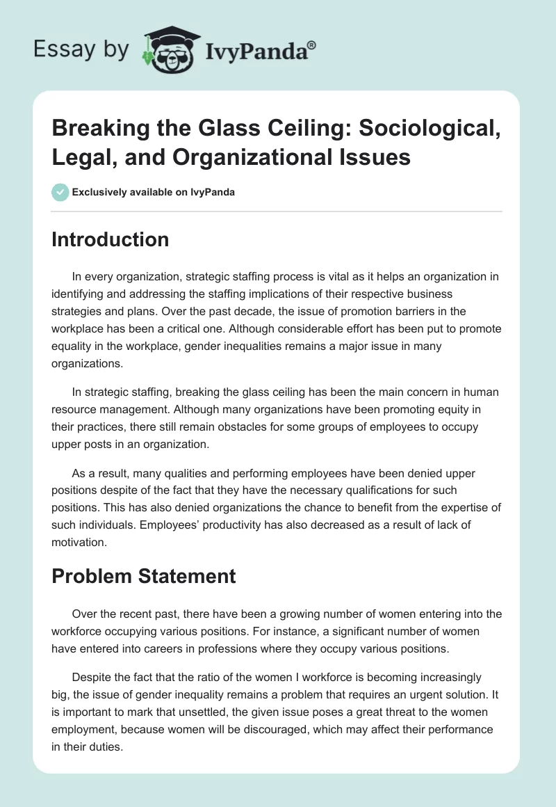 Breaking the Glass Ceiling: Sociological, Legal, and Organizational Issues. Page 1