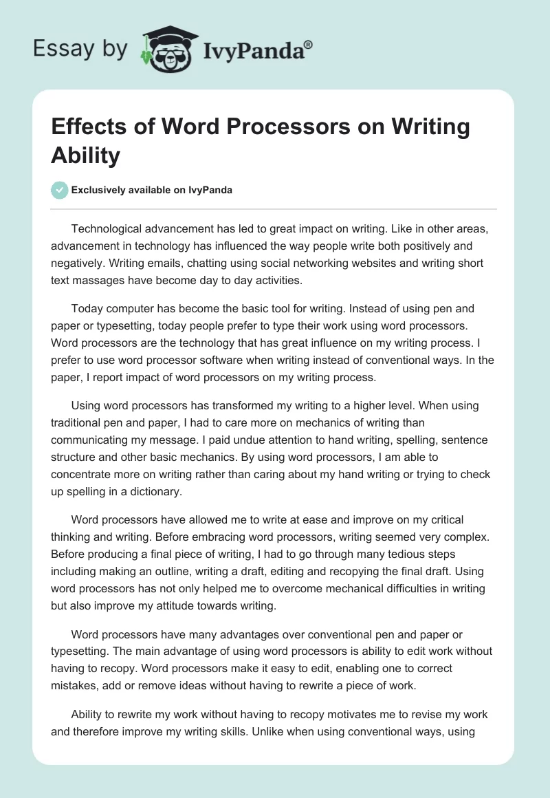 Effects of Word Processors on Writing Ability. Page 1