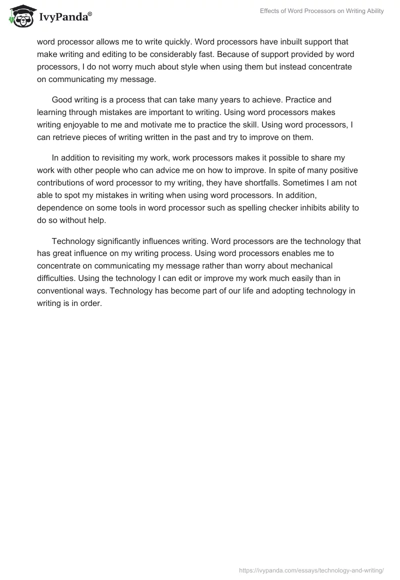 Effects of Word Processors on Writing Ability. Page 2