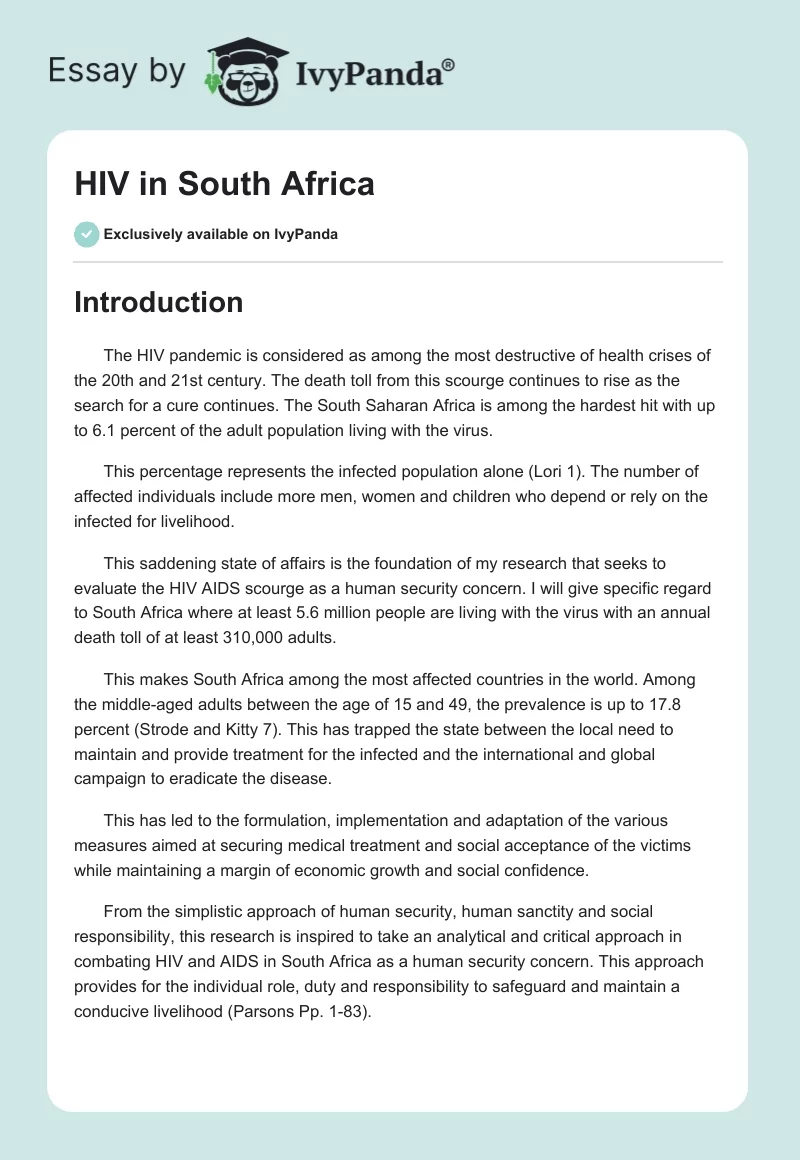 HIV in South Africa. Page 1