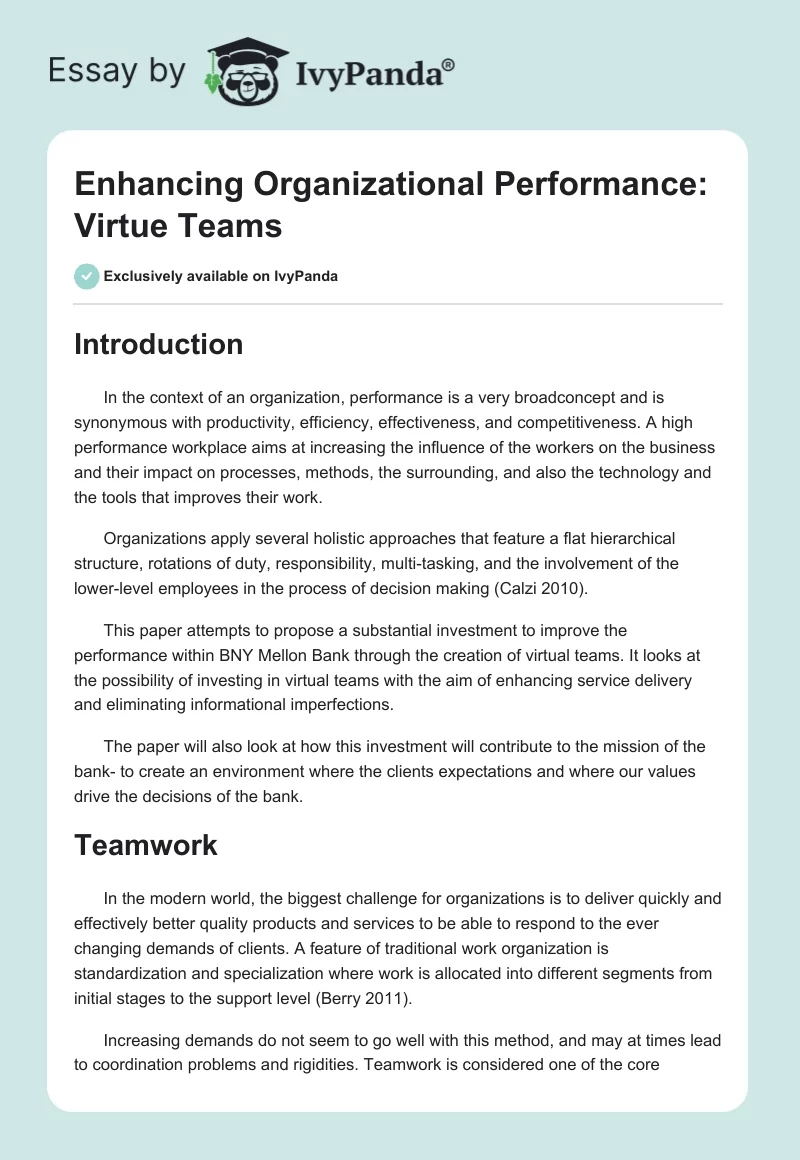 Enhancing Organizational Performance: Virtue Teams. Page 1
