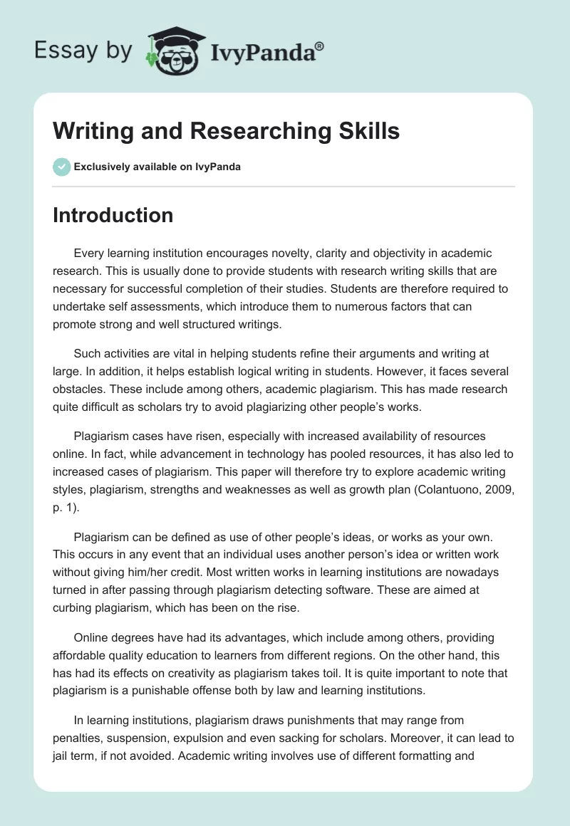 Writing and Researching Skills. Page 1