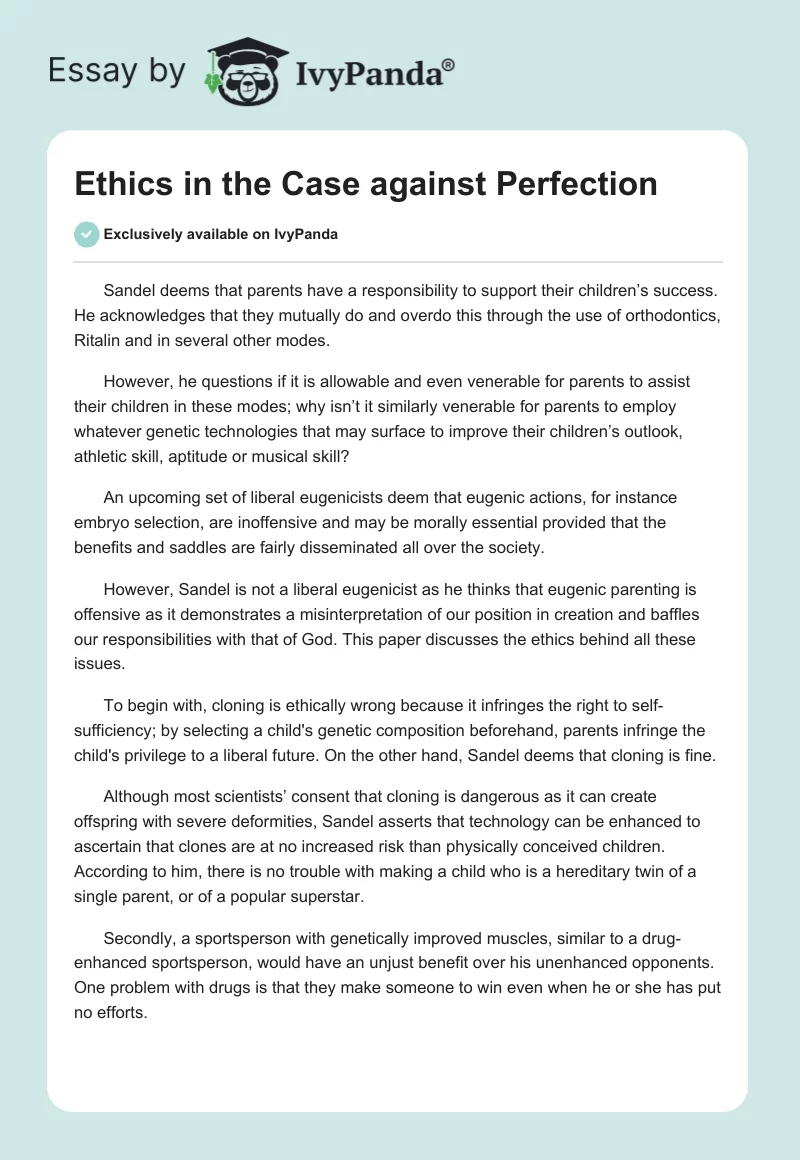 Ethics in the Case against Perfection. Page 1