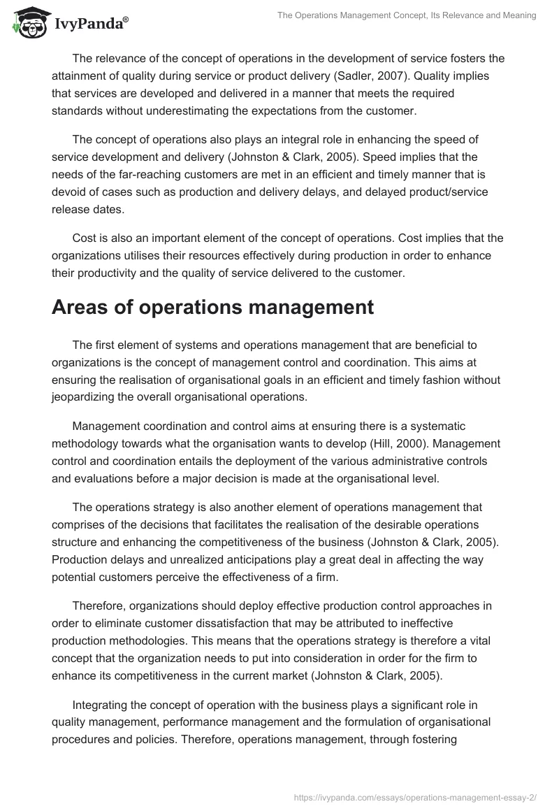 The Operations Management Concept, Its Relevance and Meaning. Page 2