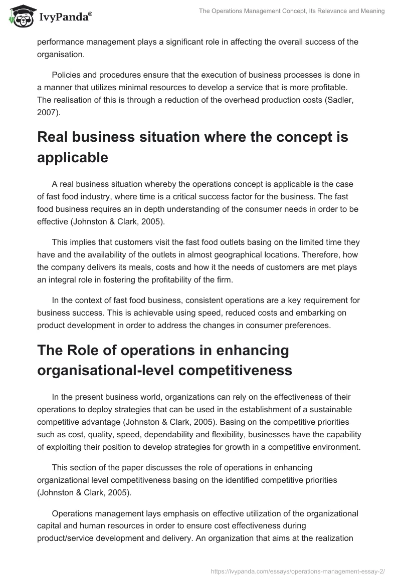 The Operations Management Concept, Its Relevance and Meaning. Page 3