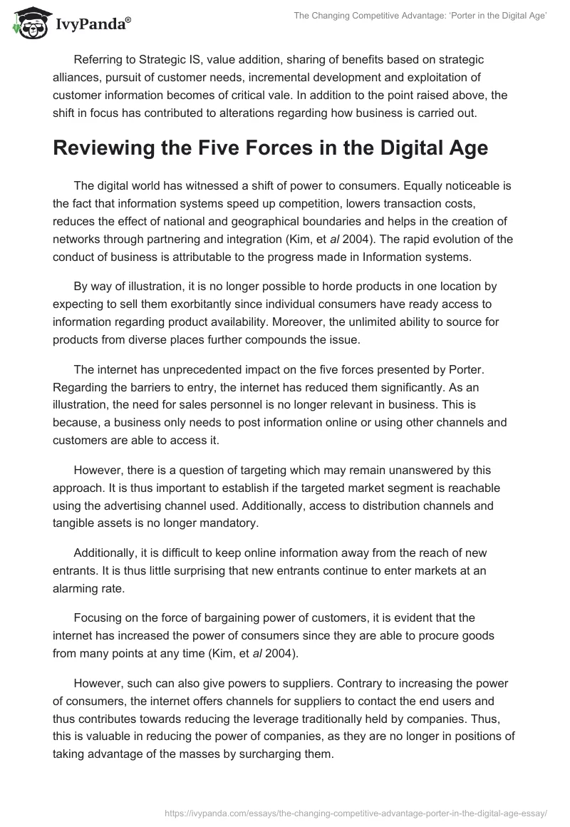 The Changing Competitive Advantage: ‘Porter in the Digital Age’. Page 5