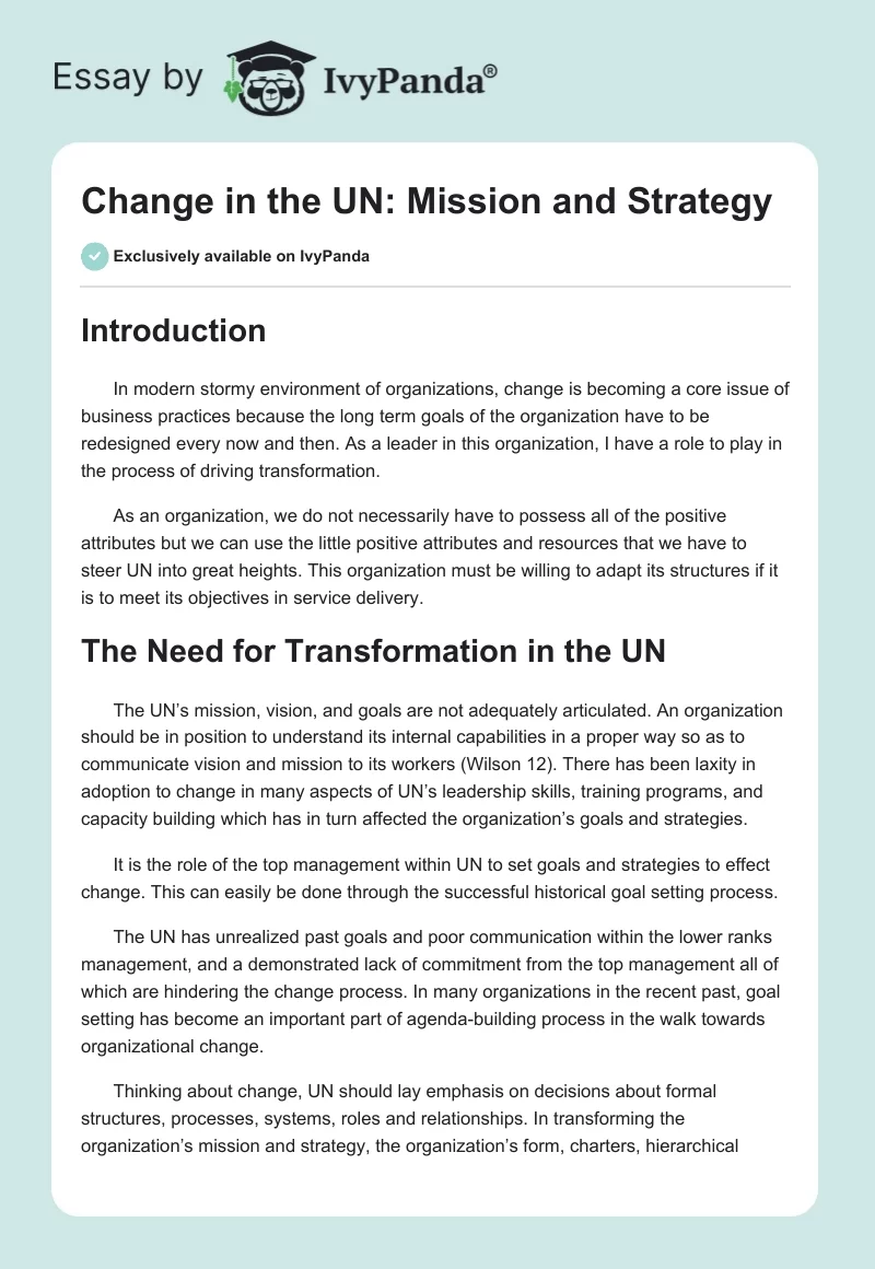 Change in the UN: Mission and Strategy. Page 1