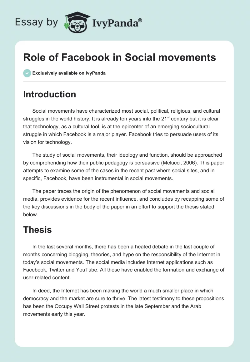 Role of Facebook in Social movements. Page 1