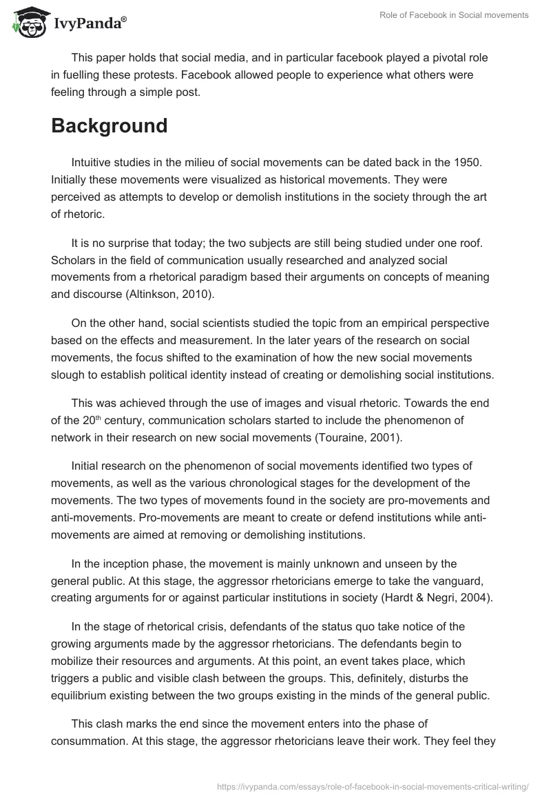 Role of Facebook in Social movements. Page 2