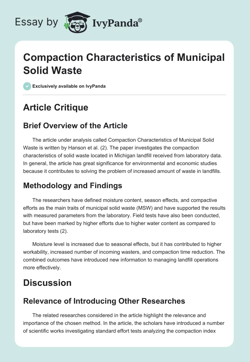 Compaction Characteristics of Municipal Solid Waste. Page 1