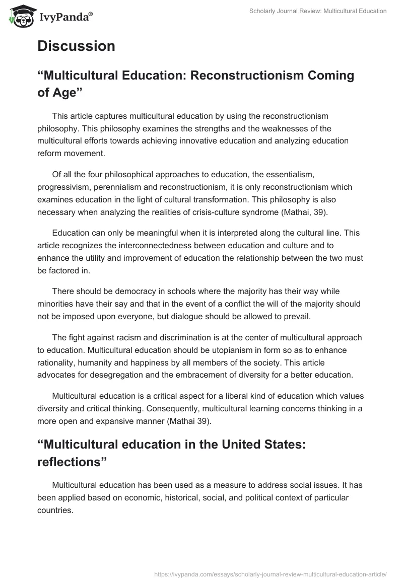Scholarly Journal Review: Multicultural Education. Page 2