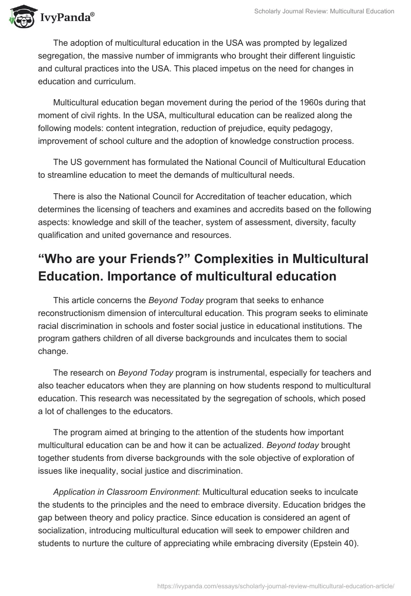 Scholarly Journal Review: Multicultural Education. Page 3