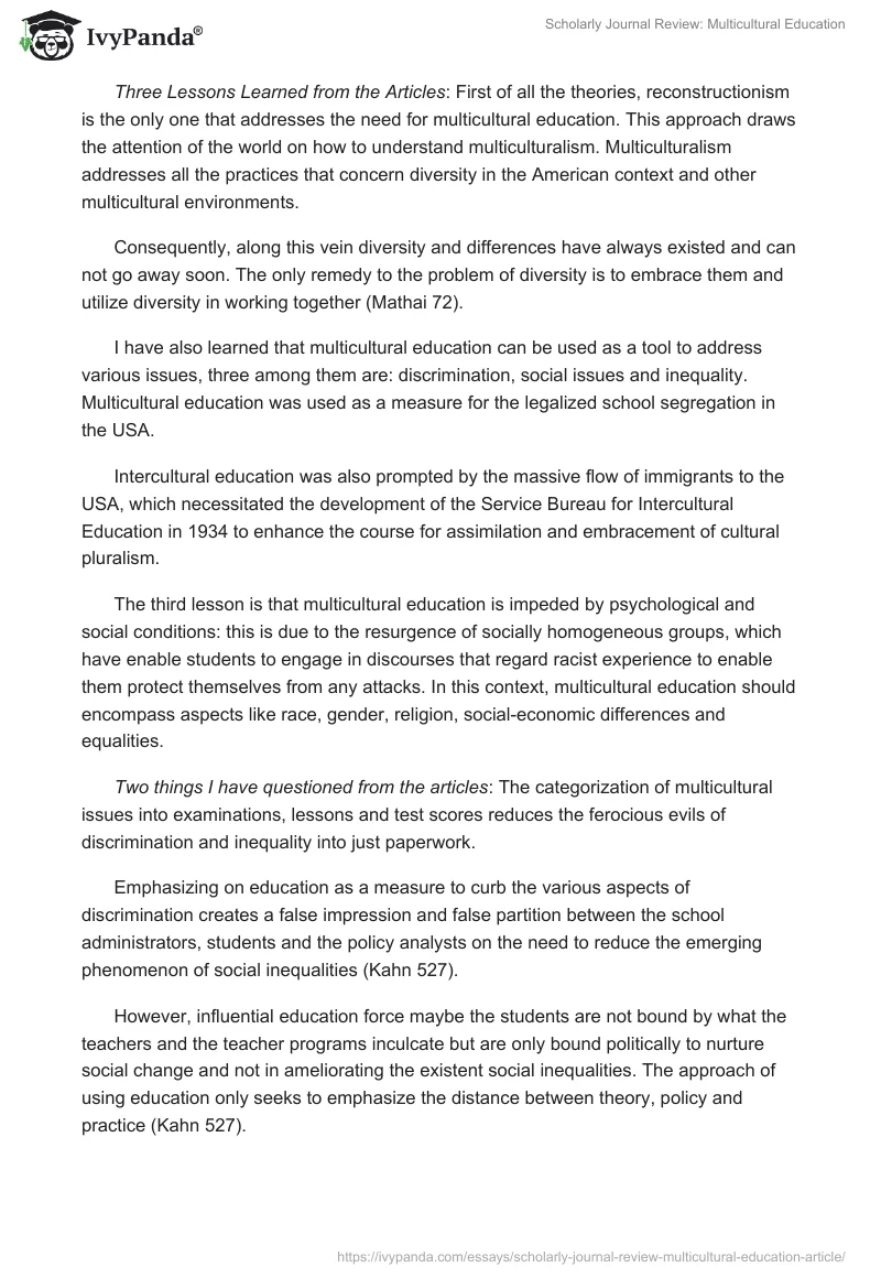 Scholarly Journal Review: Multicultural Education. Page 4