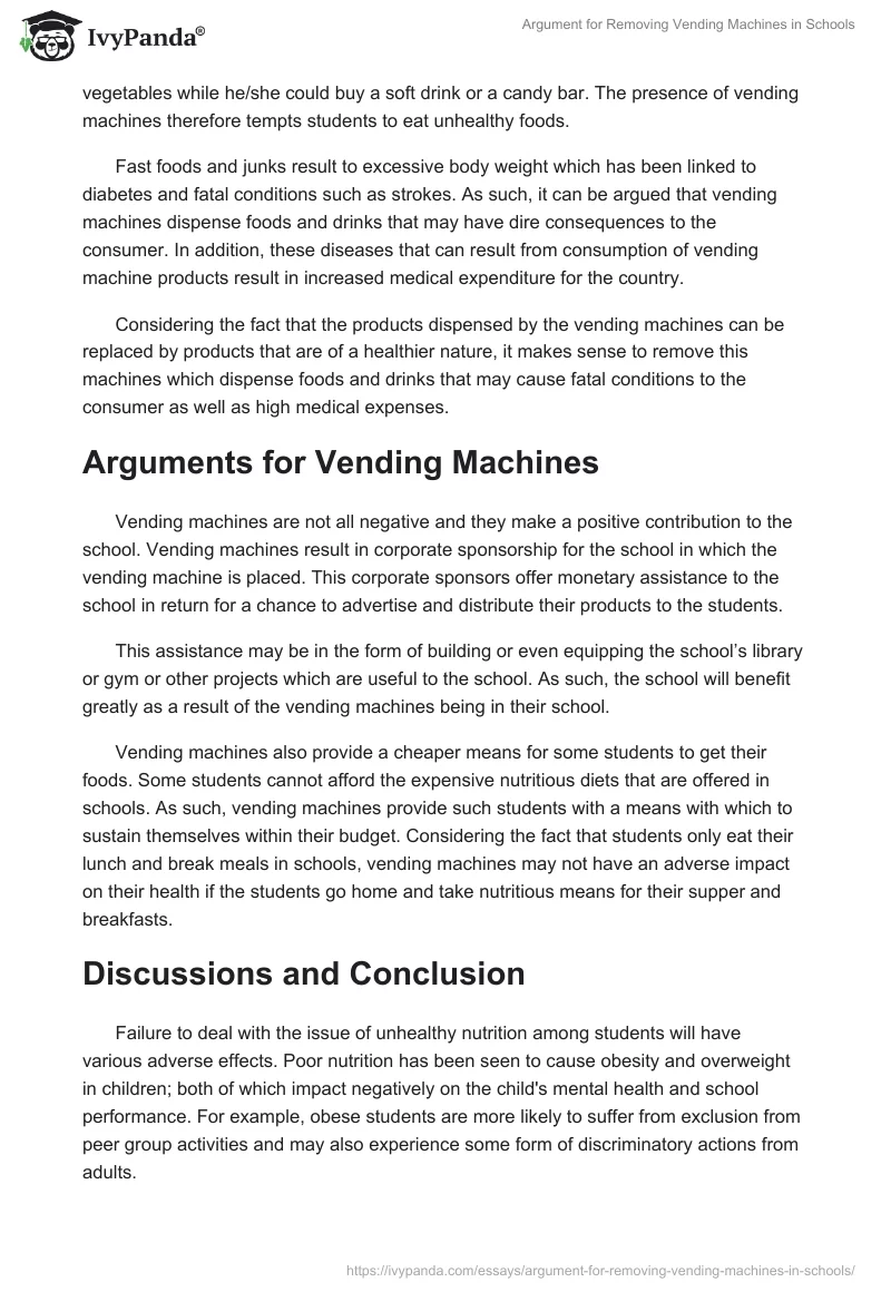 Argument for Removing Vending Machines in Schools. Page 2
