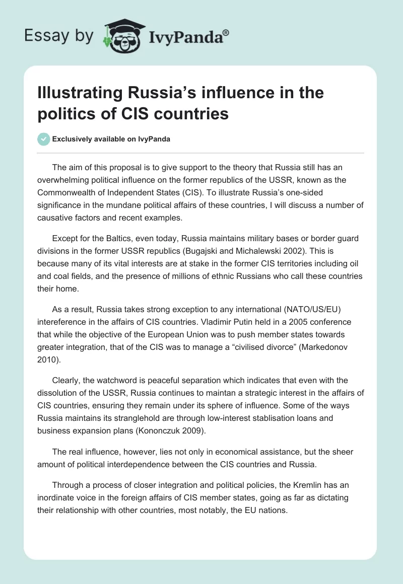Illustrating Russia’s influence in the politics of CIS countries. Page 1