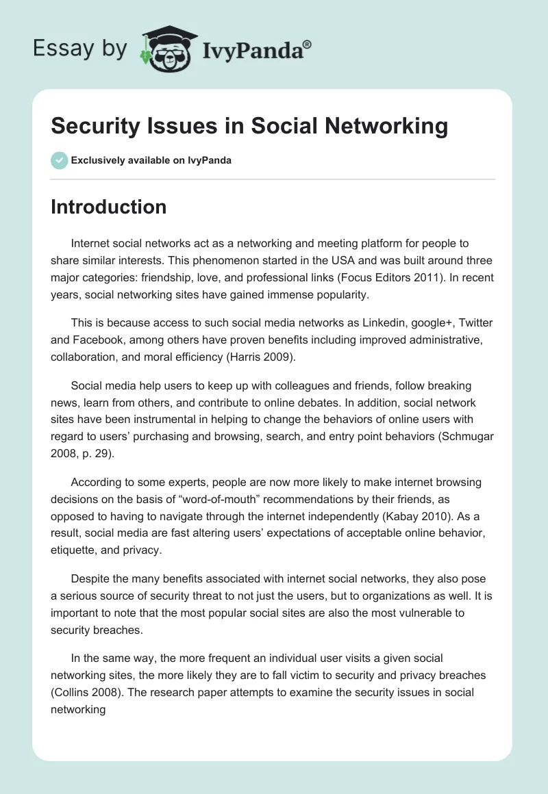 Security Issues in Social Networking. Page 1
