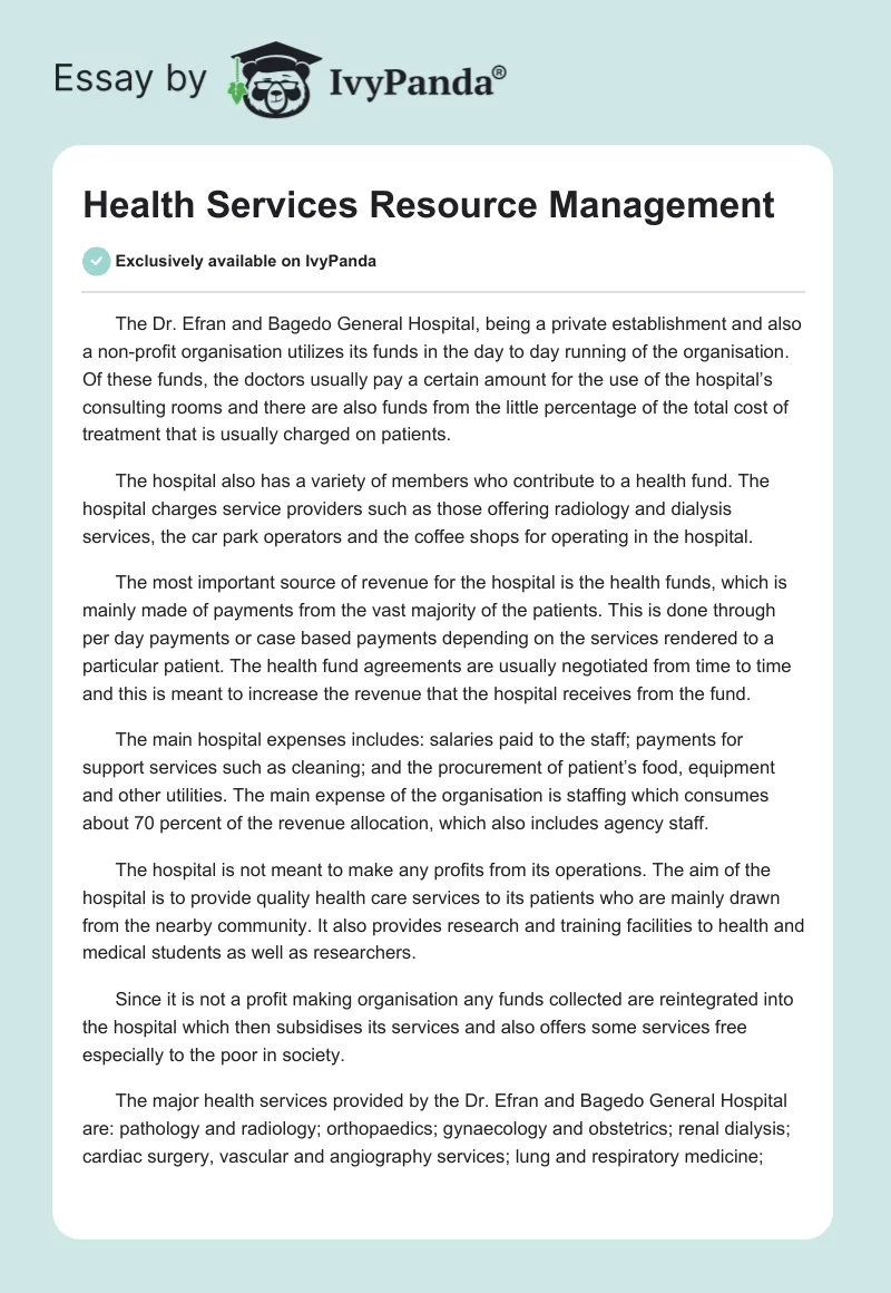 Health Services Resource Management. Page 1