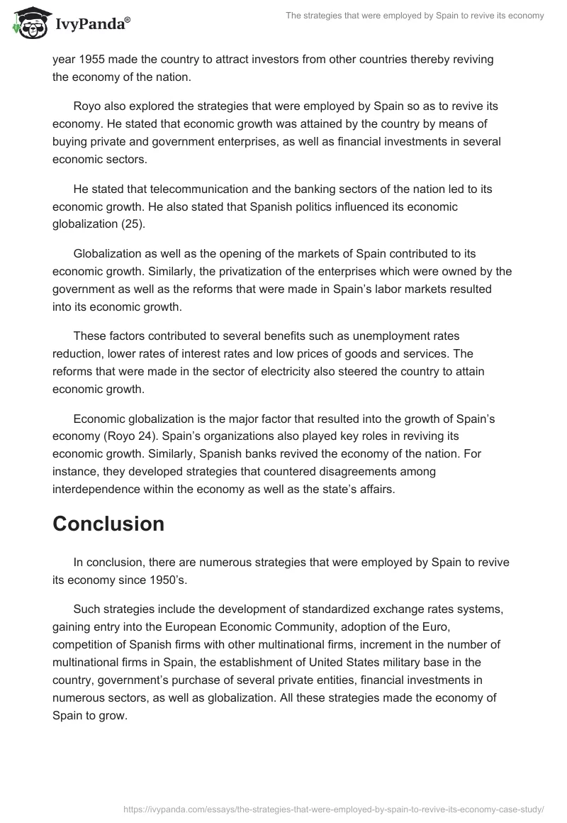 The strategies that were employed by Spain to revive its economy. Page 2