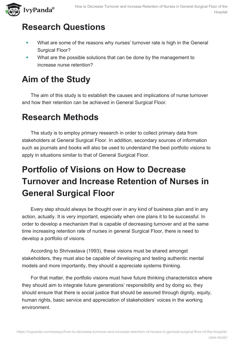 How to Decrease Turnover and Increase Retention of Nurses in General Surgical Floor of the Hospital. Page 2