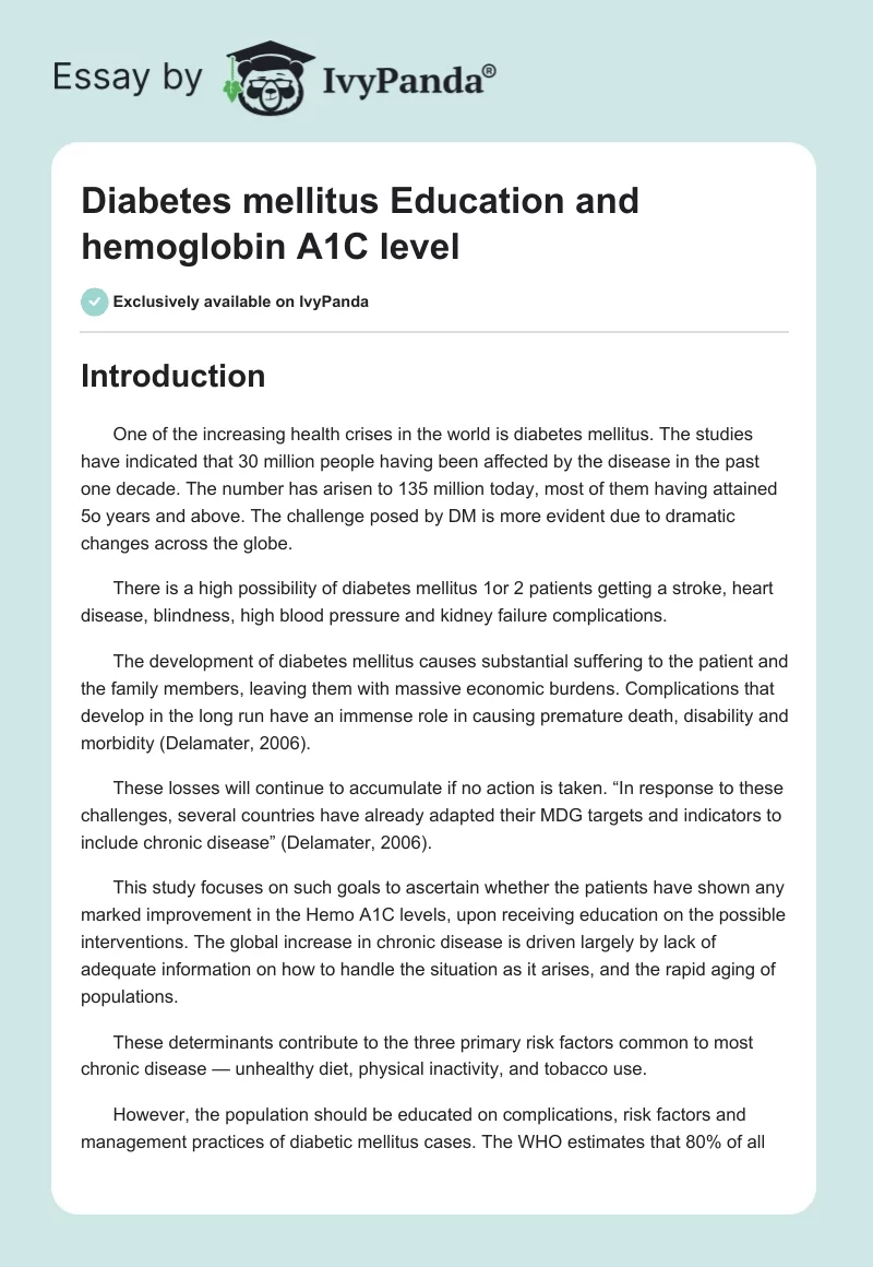 Diabetes mellitus Education and hemoglobin A1C level. Page 1