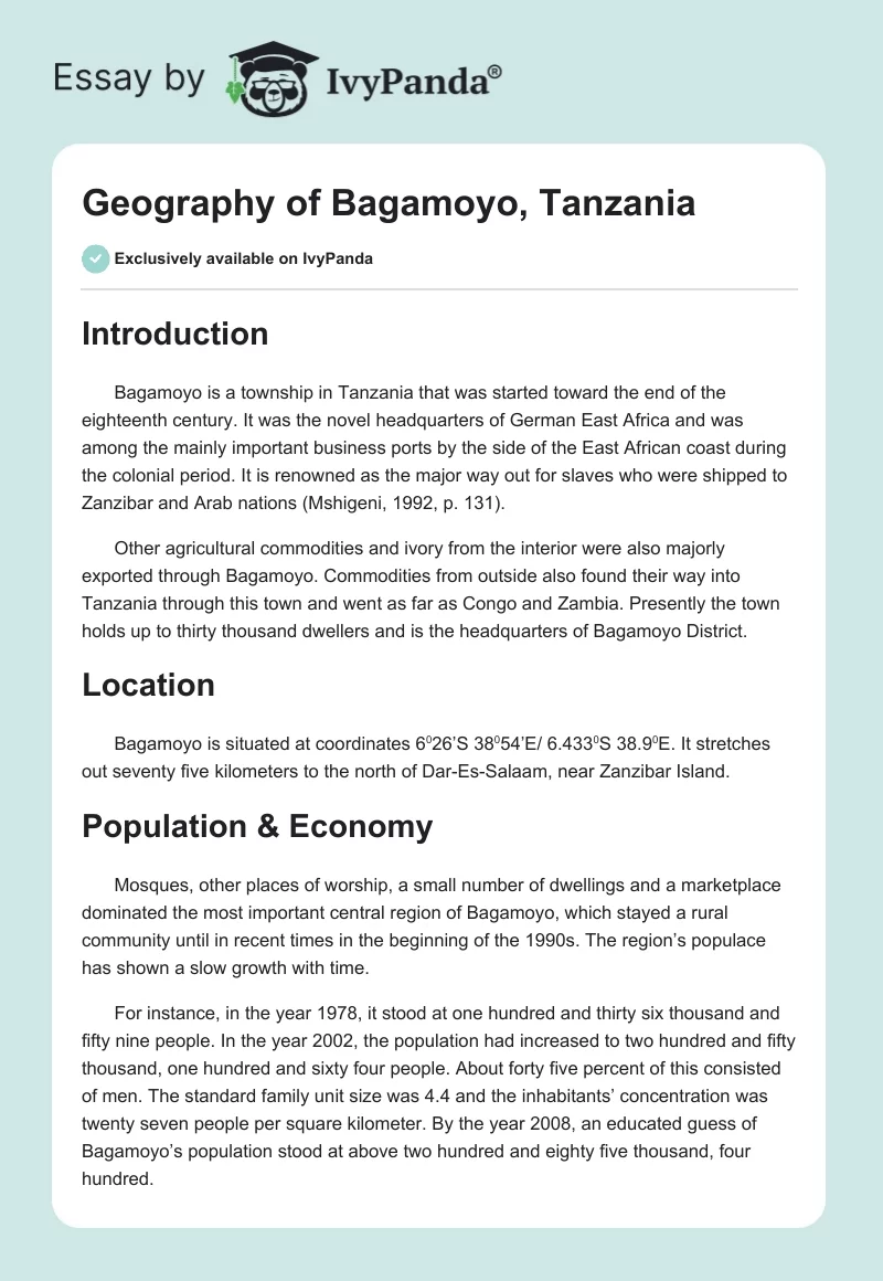 Geography of Bagamoyo, Tanzania. Page 1